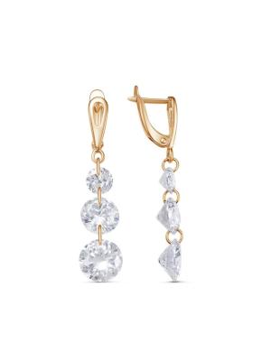 Серьги бижутерия, покрытие - золочение, вставка - фианит (недрагоценный камень)