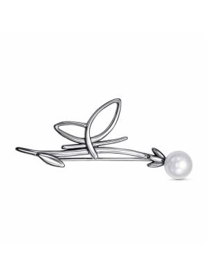 Брошь бижутерия, покрытие - серебрение с оксидированием, вставка - культивированный жемчуг