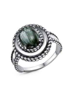 Кольцо бижутерия, покрытие - серебрение с оксидированием, вставка - серафинит