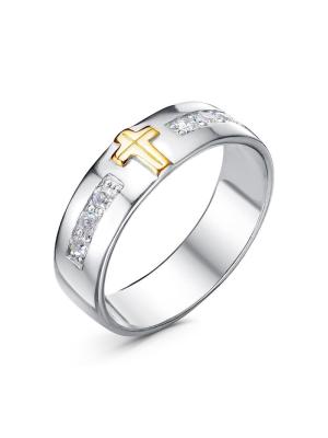 Кольцо бижутерия, покрытие - платинирование, выборочное золочение, вставка - стекло ювелирное preciosa