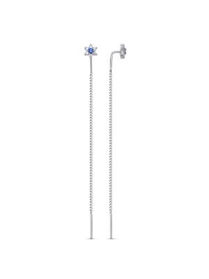 Серьги серебро 925 пробы, покрытие - родирование, вставка - искусственная шпинель, фианит (недрагоценный камень)