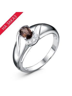 Кольцо серебро 925 пробы, покрытие - родирование, вставка - дымчатый кварц, фианит (недрагоценный камень)