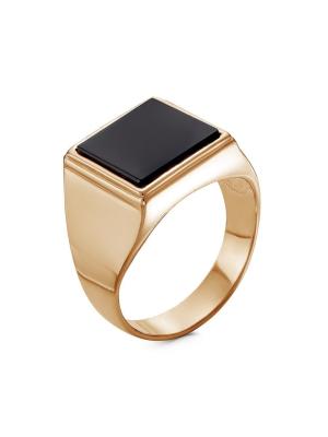 Кольцо серебро 925 пробы, покрытие - золочение, вставка - искусственный агат черный