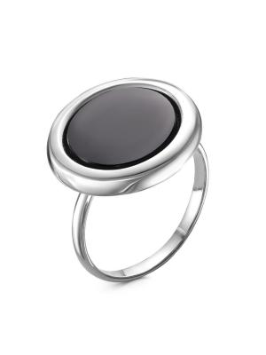 Кольцо серебро 925 пробы, покрытие - родирование, вставка - искусственный агат черный