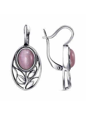 Серьги бижутерия, покрытие - серебрение с оксидированием, вставка - искусственный кошачий глаз