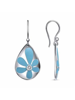 Серьги бижутерия, покрытие - платинирование, отделка - эмаль, вставка - стекло ювелирное preciosa