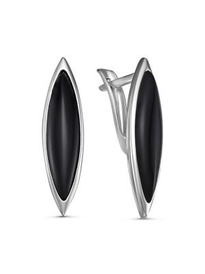 Серьги серебро 925 пробы, покрытие - родирование, вставка - искусственный агат черный