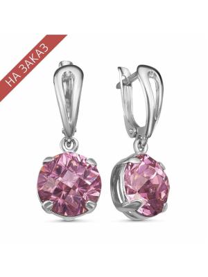 Серьги серебро 925 пробы, покрытие - родирование, вставка - фианит собственной огранки (недрагоценный камень)