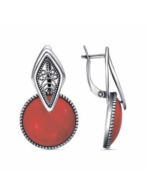 Серьги бижутерия, покрытие - серебрение с оксидированием, вставка - искусственный коралл