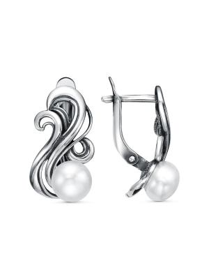 Серьги серебро 925 пробы, покрытие - оксидирование, вставка - культивированный жемчуг