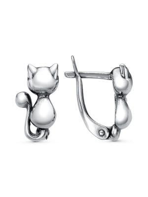 Серьги бижутерия, покрытие - серебрение с оксидированием, без вставок