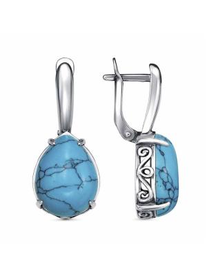 Серьги бижутерия, покрытие - серебрение с оксидированием, вставка - искусственная бирюза