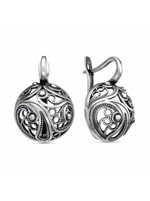 Серьги бижутерия, покрытие - серебрение с оксидированием, без вставок