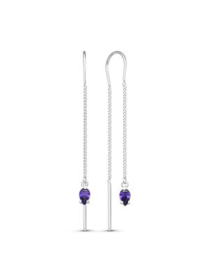 Серьги бижутерия, покрытие - серебрение, вставка - фианит (недрагоценный камень)