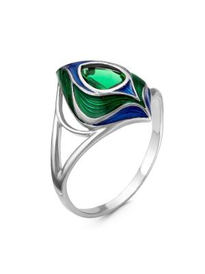 Кольцо серебро 925 пробы, покрытие - родирование, отделка - эмаль, вставка - искусственная шпинель