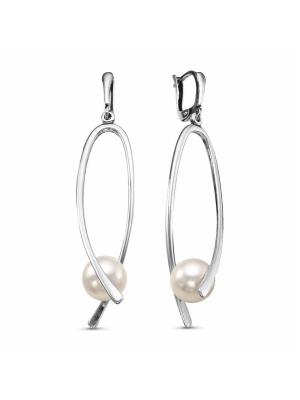 Серьги бижутерия, покрытие - серебрение с оксидированием, вставка - имитация жемчуга