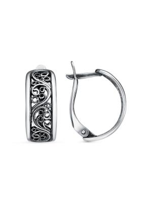 Серьги бижутерия, покрытие - серебрение с оксидированием, без вставок