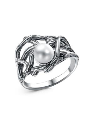 Кольцо серебро 925 пробы, покрытие - оксидирование, вставка - имитация жемчуга