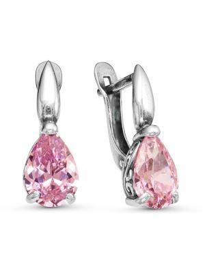 Серьги бижутерия, покрытие - серебрение с оксидированием, вставка - фианит (недрагоценный камень)