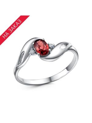 Кольцо серебро 925 пробы, покрытие - родирование, вставка - гранат (полудрагоценный камень), фианит (недрагоценный камень)