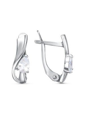 Серьги серебро 925 пробы, покрытие - родирование, вставка - фианит (недрагоценный камень)