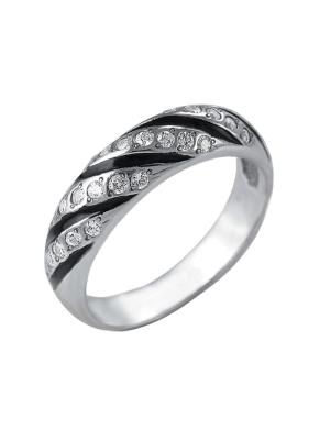 Кольцо бижутерия, покрытие - серебрение с оксидированием, отделка - эмаль, вставка - стекло ювелирное preciosa