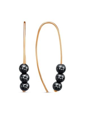 Серьги бижутерия, покрытие - золочение, вставка - гематит