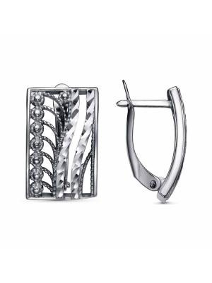 Серьги бижутерия, покрытие - серебрение с оксидированием, отделка - алмазная грань, без вставок