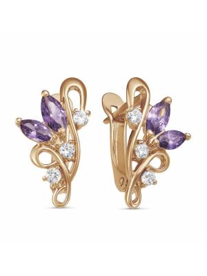 Серьги бижутерия, покрытие - золочение, вставка - фианит (недрагоценный камень)