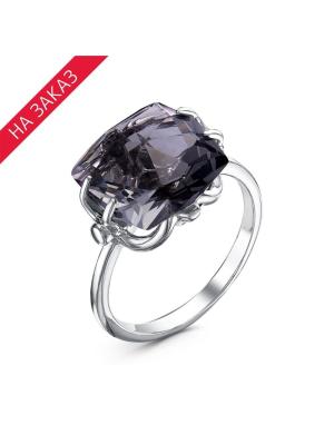 Кольцо серебро 925 пробы, покрытие - родирование, вставка - искусственный дымчатый кварц