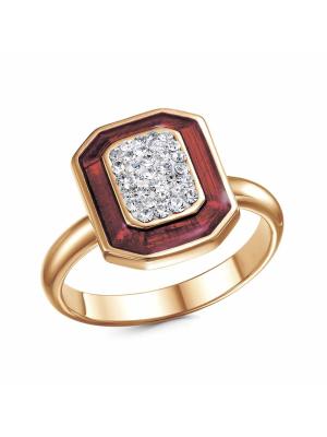 Кольцо серебро 925 пробы, покрытие - золочение, отделка - эмаль, вставка - стекло ювелирное preciosa