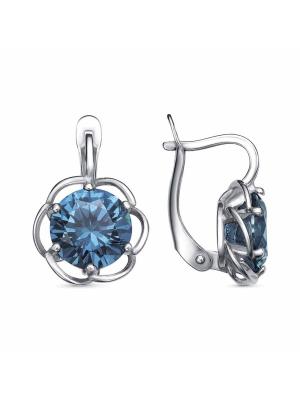 Серьги серебро 925 пробы, покрытие - платинирование, вставка - искусственная шпинель