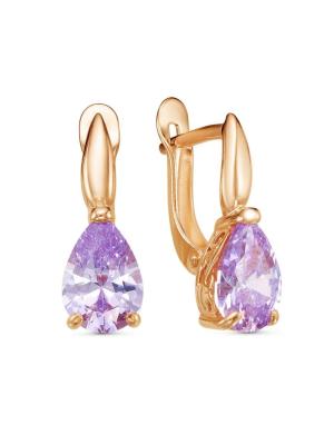 Серьги бижутерия, покрытие - золочение, вставка - фианит (недрагоценный камень)