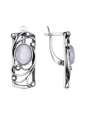 Серьги бижутерия, покрытие - серебрение с оксидированием, вставка - искусственный кошачий глаз