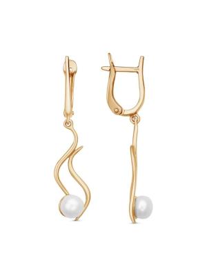 Серьги серебро 925 пробы, покрытие - золочение, вставка - культивированный жемчуг