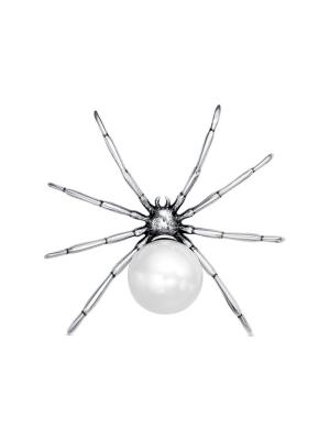 Брошь серебро 925 пробы, покрытие - оксидирование, вставка - имитация жемчуга