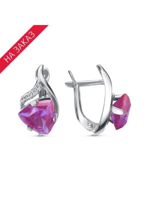 Серьги серебро 925 пробы, покрытие - родирование, вставка - ситалл собственной огранки, фианит (недрагоценный камень)