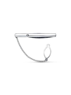 Зажим серебро 925 пробы, покрытие - оксидирование, вставка - фианит (недрагоценный камень)