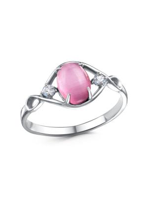 Кольцо бижутерия, покрытие - платинирование, вставка - искусственный кошачий глаз , фианит (недрагоценный камень)