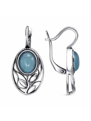 Серьги бижутерия, покрытие - серебрение с оксидированием, вставка - искусственный халцедон