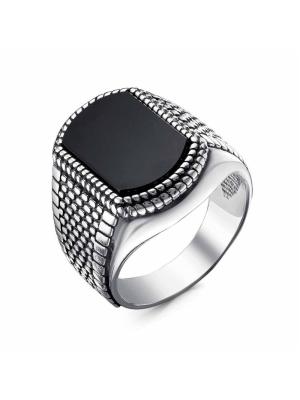 Кольцо бижутерия, покрытие - серебрение с оксидированием, вставка - искусственный агат черный