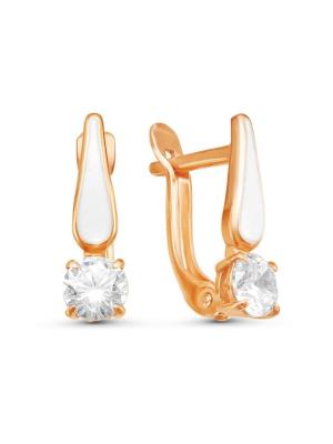Серьги серебро 925 пробы, покрытие - золочение, отделка - эмаль, вставка - фианит (недрагоценный камень)