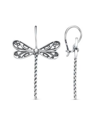 Серьги бижутерия, покрытие - серебрение с оксидированием, без вставок