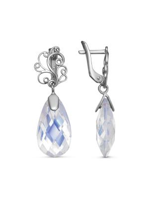 Серьги серебро 925 пробы, покрытие - родирование, вставка - лунный камень (искусственный)