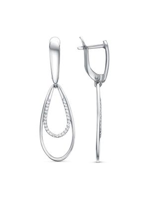 Серьги серебро 925 пробы, покрытие - родирование, вставка - фианит (недрагоценный камень)