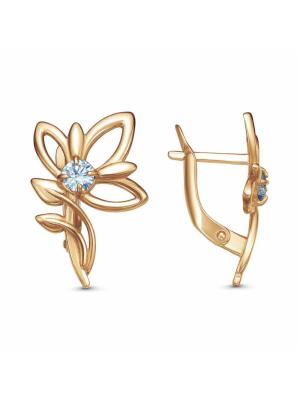Серьги бижутерия, покрытие - золочение, вставка - фианит (недрагоценный камень)