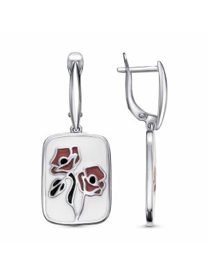 Серьги серебро 925 пробы, покрытие - платинирование, отделка - эмаль, без вставок