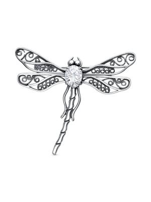 Брошь серебро 925 пробы, покрытие - оксидирование, вставка - фианит (недрагоценный камень)