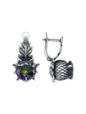 Серьги серебро 925 пробы, покрытие - оксидирование, вставка - фианит (недрагоценный камень)