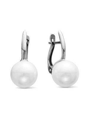 Серьги бижутерия, покрытие - серебрение с оксидированием, вставка - имитация жемчуга